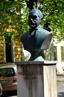 Heykel şehrin meydanlarda dekor olarak. Kentsel peyzaj eski Romanya şehir Cluj-Napoca, Klausenburg, Transilvanya, Romanya
