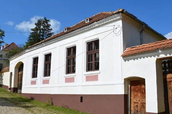 Jellegzetes Házak Faluban Viscri Kirchenburg Von Deutschweikirch Transylvania Erődített Templom — Stock Fotó