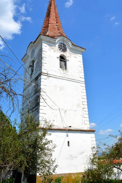 Halmeag トランシルヴァニア ルーマニアの古い中世ザクセン福音教会の塔 — ストック写真