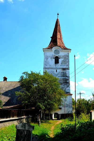 Wieża Starego Średniowiecznego Saksońskiej Kościół Ewangelicki Halmeag Transylwanii Rumunia — Zdjęcie stockowe
