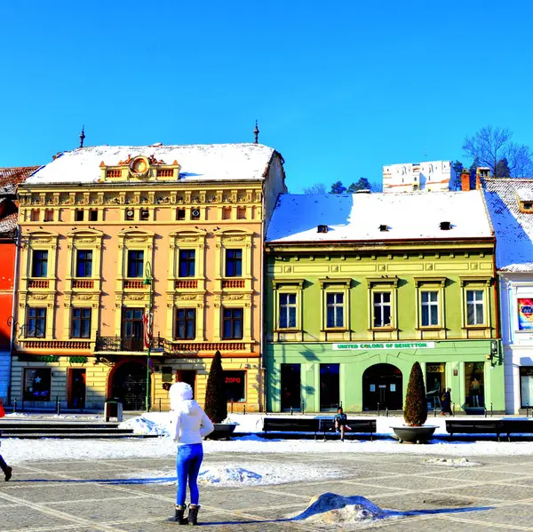Типичный Городской Пейзаж Города Брашов Города Расположенного Трансильвании Румыния Центре — стоковое фото