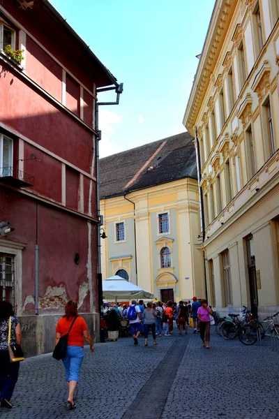 Rynku Typowy Krajobraz Miejski Mieście Sibiu Transylwania Sibiu Jest Jednym — Zdjęcie stockowe