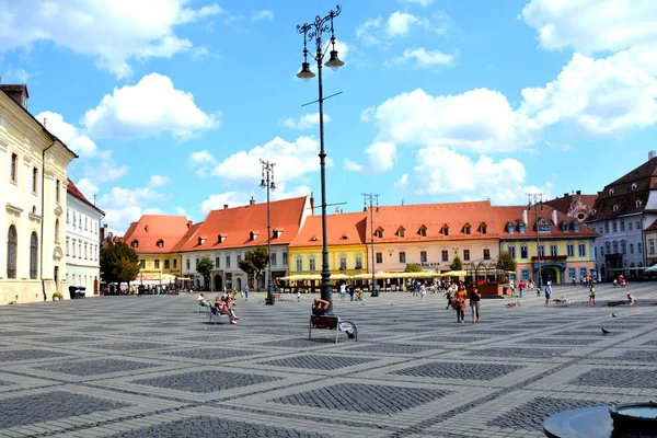 Tržiště Typická Městská Krajina Městě Sibiu Transylvánii Sibiu Jedním Nejdůležitějších — Stock fotografie