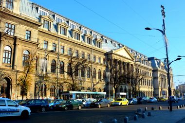 Typical urban landscape in the center of Bucharest - Bucuresti. Bucharest is the capital of Romania. Bucharest have 3 millions inhabitants and many historical vestiges clipart