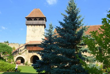 Calnic, Transylvania 'da Ortaçağ güçlendirilmiş Sakson kilisesinin avlusunda