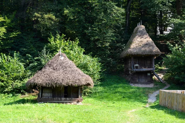 Casas típicas. Museu Camponês em Dumbrava Sibiului, Transilvânia — Fotografia de Stock