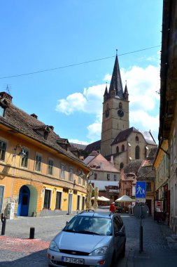Pazar Meydanı. Tipik kentsel peyzaj şehir Sibiu, Transilvanya