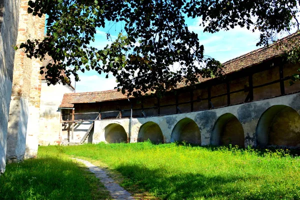 强化中世纪教会的葡萄园谷，特兰西瓦尼亚 — 图库照片