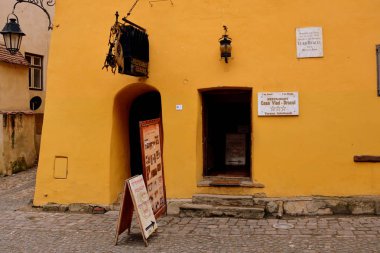 Ortaçağ Şehir Sighisoara, Transilvanya şehir merkezinde kentsel peyzaj