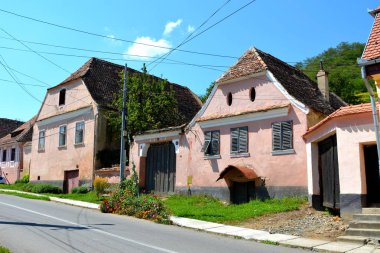 Tipik evleri Sakson Köyü Biertan, Transilvanya, Romanya