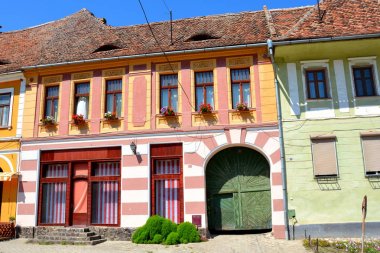 Tipik evleri Sakson Köyü Biertan, Transilvanya, Romanya