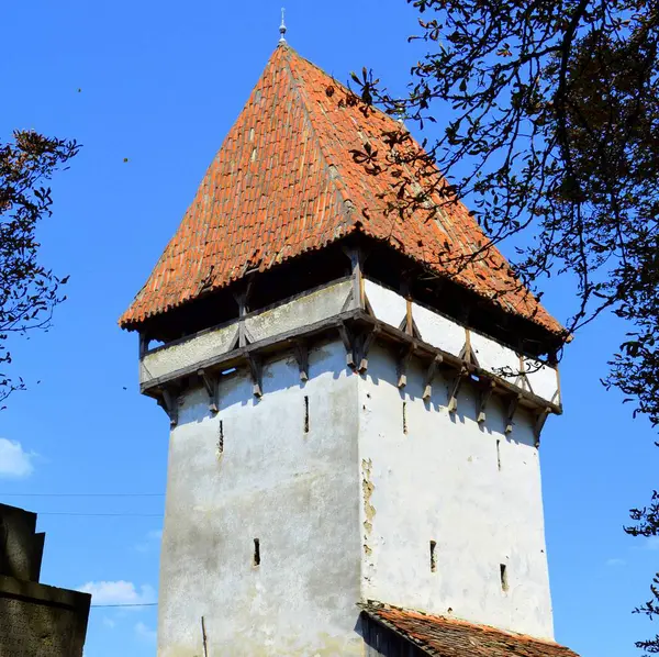 Müstahkem Ortaçağ Sakson evangelic kilisede Agnita - Agnetheln, Transilvanya, Romanya — Stok fotoğraf