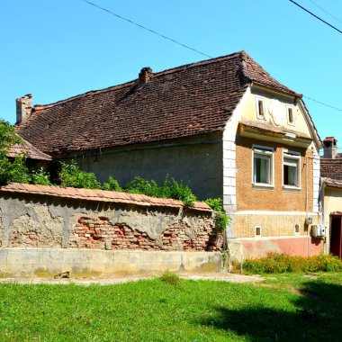 Cincu, Grossschenk, Transylvania, Romania tipik kırsal peyzaj ve köylü evleri