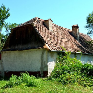 Cincu, Grossschenk, Transylvania, Romania tipik kırsal peyzaj ve köylü evleri