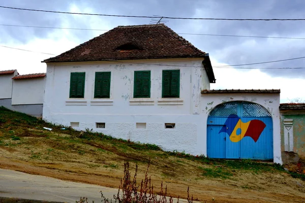 Typowy Wiejski Krajobraz Wiejskie Domy Reciu Transylwanii Rumunii Osada Została — Zdjęcie stockowe