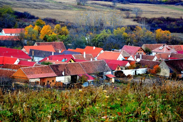 Typical Rural Landscape Peasant Houses Garbova Transylvania Romania Settlement Founded — Stock Photo, Image