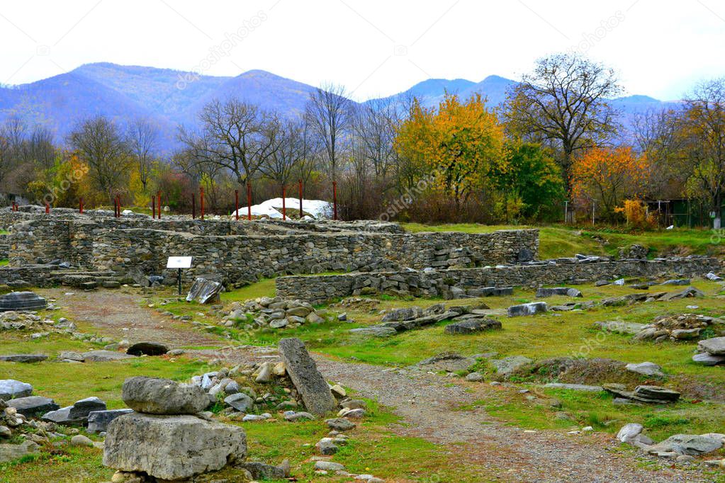 Ruins of the old roman fortress in Sarmisegetusa Regia, Romania, two thousand  years ago