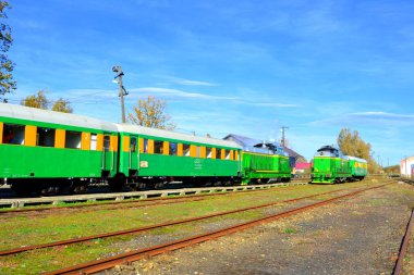 Oravita-Anina, Banat, Transilvanya 'daki eski maden treninin manzarası. Sonbahar manzarası.