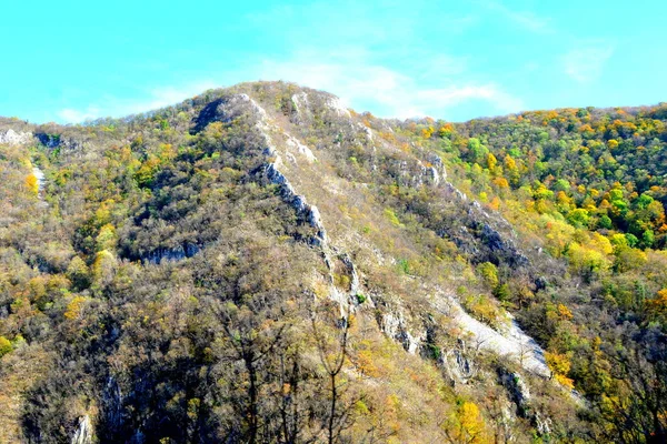 Typická Krajina Lese Transylvánie Podzim Železnice Mezi Oravitou Aninou Banat — Stock fotografie