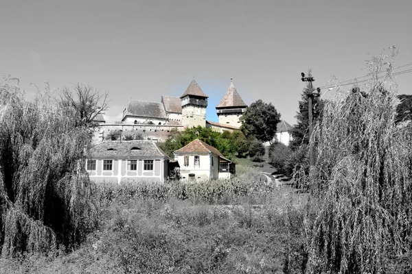 Opevněné Středověké Saské Evangelické Kostely Vesnici Alma Vii Almen Rumunsko — Stock fotografie