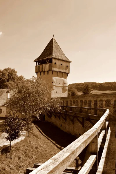 Iglesia Evangélica Saxon Medieval Fortificada Pueblo Alma Vii Almen Transilvania —  Fotos de Stock