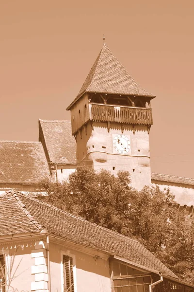 Iglesia Evangélica Saxon Medieval Fortificada Pueblo Alma Vii Almen Transilvania —  Fotos de Stock