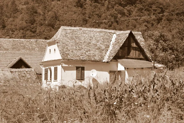 Типичный Сельский Пейзаж Крестьянские Дома Деревне Алма Вии Алмен Трансильвания — стоковое фото