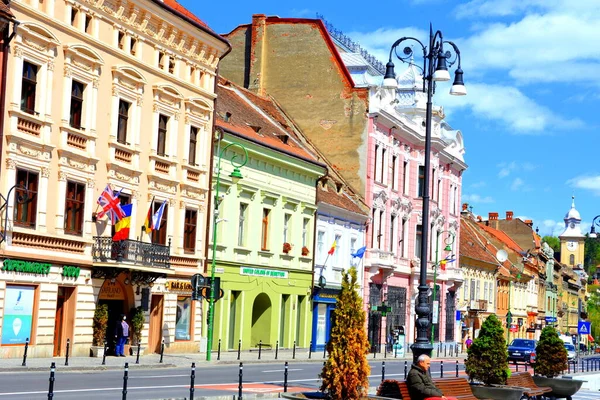 Hora Festa Paisagem Urbana Típica Cidade Brasov Uma Cidade Situada — Fotografia de Stock