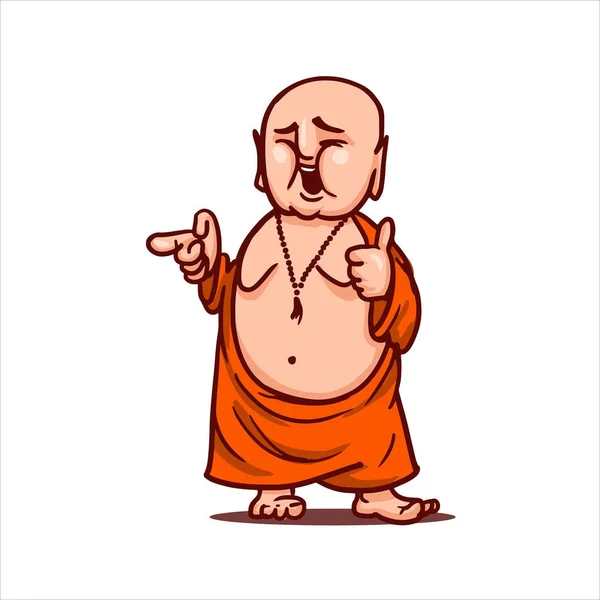卡通矢量插图 街头艺术作品或带有滑稽性格的贴纸 微笑的佛陀显示拇指和指向某人 — 图库矢量图片