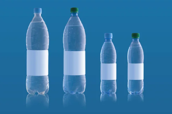 Vattenflaskor Blå Bakgrund — Stockfoto