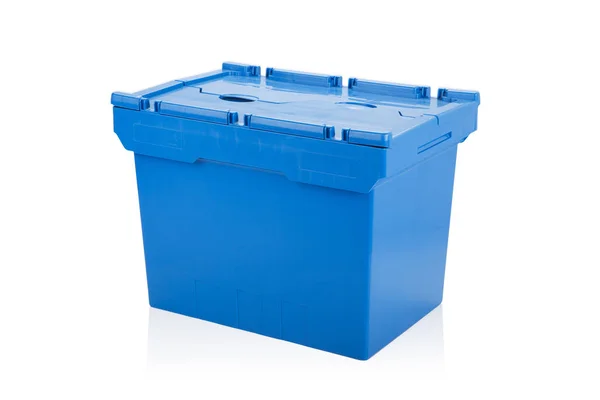 Envase cerrado de caja de plástico azul grande . — Foto de Stock