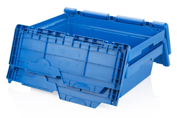 Embalaje de caja de plástico azul abierto . — Foto de Stock