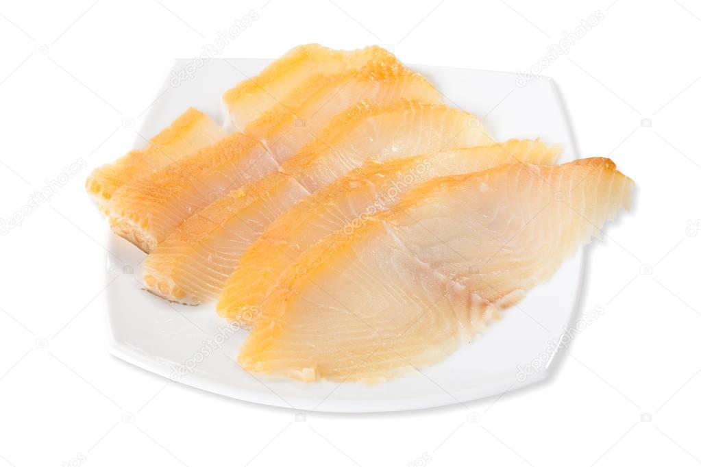 Fresh raw tuna fish steaks.isolated on white background, view from above, close-up