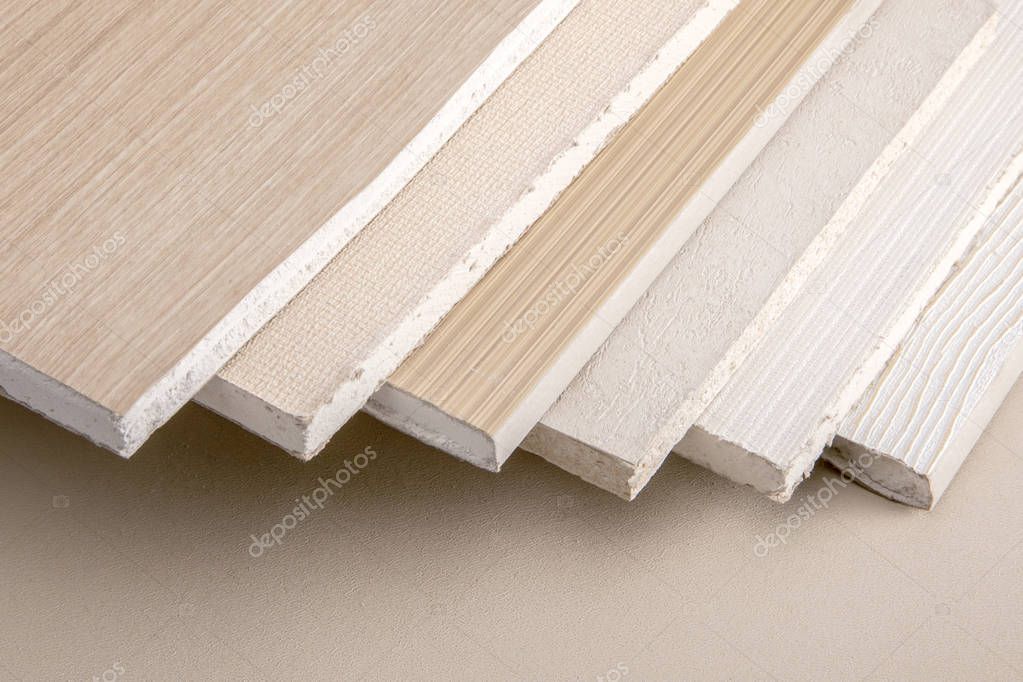 Several pieces of chipboard with texture isolated on white background.