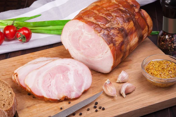 Kött Och Korv Uppsättning Färska Och Beredda Kött Nötkött Fläskkött — Stockfoto