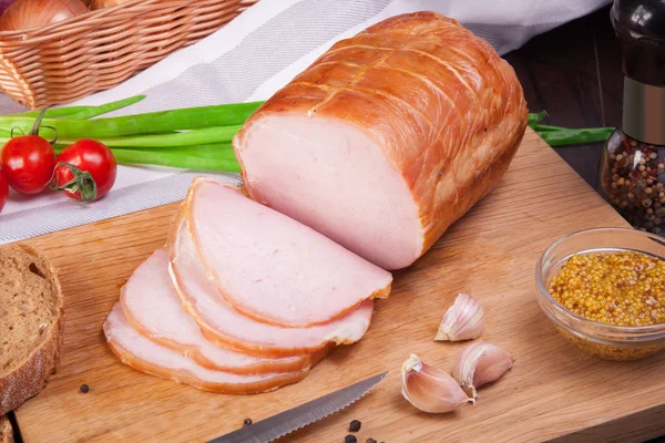 Kött Och Korv Uppsättning Färska Och Beredda Kött Nötkött Fläskkött — Stockfoto