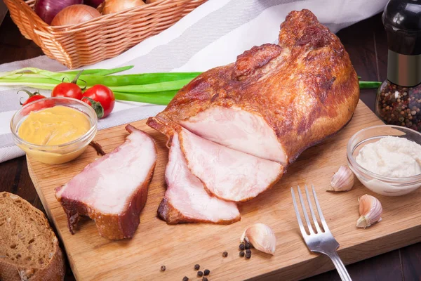 Kött Och Korv Uppsättning Färska Och Beredda Kött Nötkött Fläskkött — Stockfoto