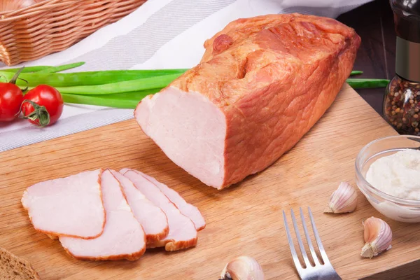 Kött Och Korv Uppsättning Färska Och Beredda Kött Nötkött Fläskkött — Stockfoto