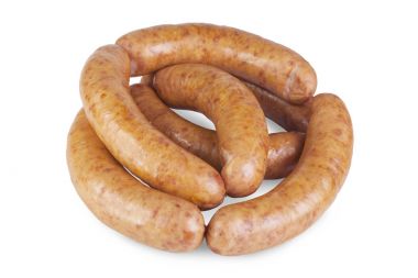 Et ve sosis üzerinde beyaz backgroung