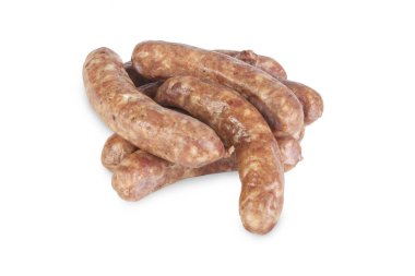 Et ve sosis üzerinde beyaz backgroung