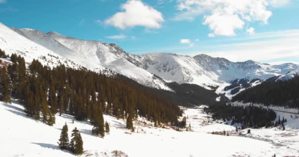 Ένα Drone Κινείται Κατά Μήκος Ενός Χιονισμένου Βουνού Στην Περιοχή — Αρχείο Βίντεο