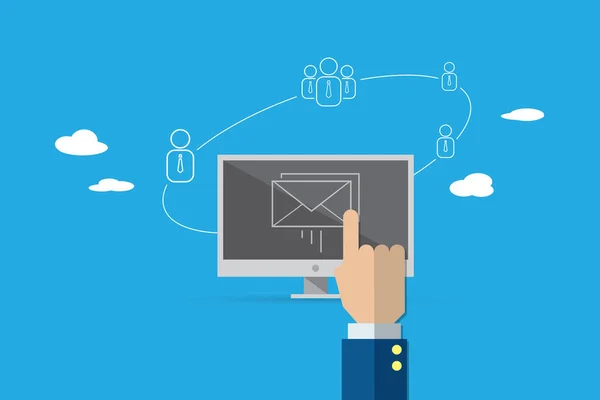 iş el işaret parmak işadamı simgeleri, iş kavramı ile masaüstü e-posta simgesi