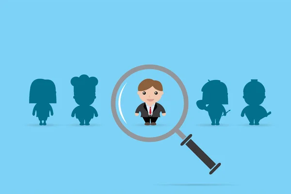 işadamı ve Büyüteç camı, insan kaynakları ve işe alım kavramı