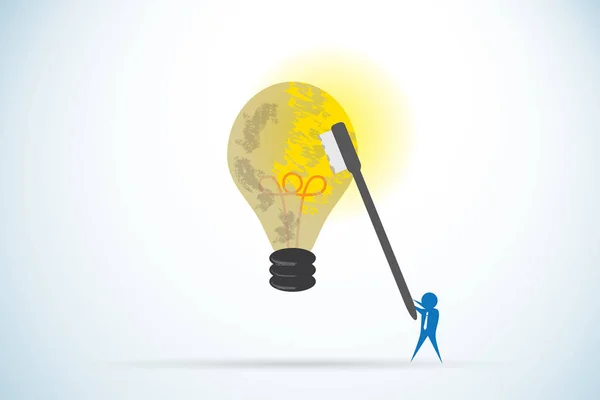 Geschäftsmann putzt Glühbirne, Business- und Ideenkonzept — Stockvektor
