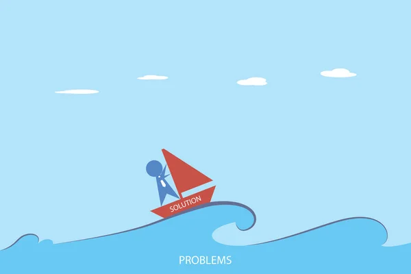 işadamı kırmızı yelkenli üzerinde yelken çözüm ve iş kavramı