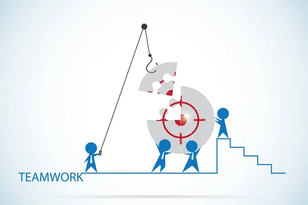 Hedef simgesi jigsaw puzzle, takım çalışması ve iş kavramı üzerinde montaj işadamları