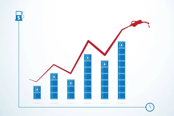Olievaten en prijs groei grafiek, bedrijfsconcept — Stockvector