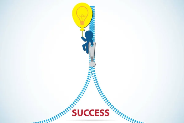 açılan ZIP fikir balon ve siluet adam beyaz zemin üzerine bir metin başarı açığa