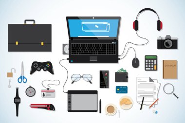 Üstten Görünüm iş Danışma, işyeri kavramı, siyah toplama