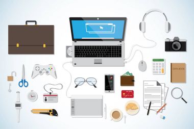 Üstten Görünüm iş Danışma, işyeri kavramı, beyaz koleksiyonu